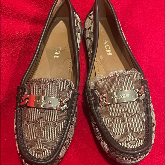 Coach Signature Brown Loafers with Silver Accent - Picture 1 of 8
